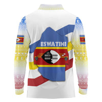 Eswatini Rhino Long Sleeve Polo Shirt with African Map and Traditional Swazi Flag Patterns