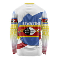 Eswatini Rhino Long Sleeve Shirt with African Map and Traditional Swazi Flag Patterns