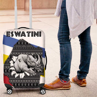 Eswatini Rhino Luggage Cover with African Map and Traditional Swazi Flag Patterns