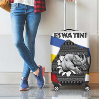 Eswatini Rhino Luggage Cover with African Map and Traditional Swazi Flag Patterns
