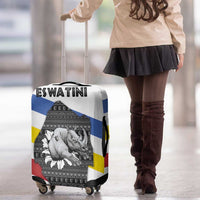 Eswatini Rhino Luggage Cover with African Map and Traditional Swazi Flag Patterns