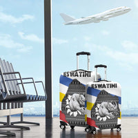 Eswatini Rhino Luggage Cover with African Map and Traditional Swazi Flag Patterns