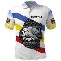 Eswatini Rhino Polo Shirt with African Map and Traditional Swazi Flag Patterns