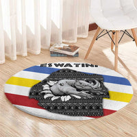 Eswatini Rhino Round Carpet with African Map and Traditional Swazi Flag Patterns