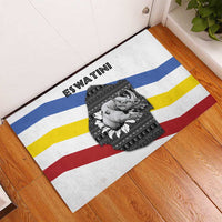 Eswatini Rhino Rubber Doormat with African Map and Traditional Swazi Flag Patterns