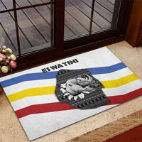 Eswatini Rhino Rubber Doormat with African Map and Traditional Swazi Flag Patterns