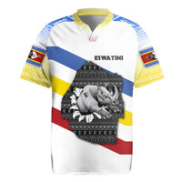 Eswatini Rhino Rugby Jersey with African Map and Traditional Swazi Flag Patterns