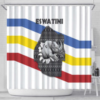 Eswatini Rhino Shower Curtain with African Map and Traditional Swazi Flag Patterns