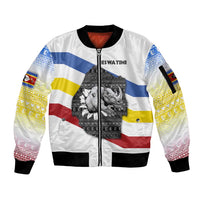 Eswatini Rhino Sleeve Zip Bomber Jacket with African Map and Traditional Swazi Flag Patterns