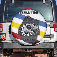 Eswatini Rhino Spare Tire Cover with African Map and Traditional Swazi Flag Patterns
