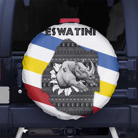 Eswatini Rhino Spare Tire Cover with African Map and Traditional Swazi Flag Patterns