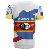 Eswatini Rhino T Shirt with African Map and Traditional Swazi Flag Patterns