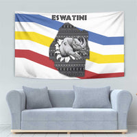 Eswatini Rhino Tapestry with African Map and Traditional Swazi Flag Patterns