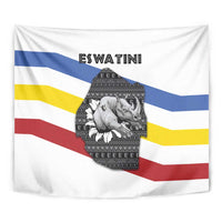 Eswatini Rhino Tapestry with African Map and Traditional Swazi Flag Patterns