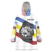 Eswatini Rhino Wearable Blanket Hoodie with African Map and Traditional Swazi Flag Patterns