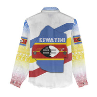 Eswatini Rhino Women Casual Shirt with African Map and Traditional Swazi Flag Patterns