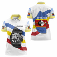 Eswatini Rhino Women Polo Shirt with African Map and Traditional Swazi Flag Patterns