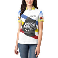 Eswatini Rhino Women Polo Shirt with African Map and Traditional Swazi Flag Patterns