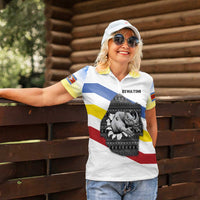 Eswatini Rhino Women Polo Shirt with African Map and Traditional Swazi Flag Patterns