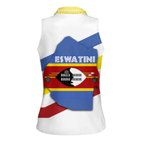 Eswatini Rhino Women Sleeveless Polo Shirt with African Map and Traditional Swazi Flag Patterns