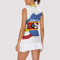 Eswatini Rhino Women Sleeveless Polo Shirt with African Map and Traditional Swazi Flag Patterns