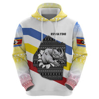Eswatini Rhino Zip Hoodie with African Map and Traditional Swazi Flag Patterns