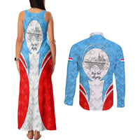 Luxembourg Couples Matching Tank Maxi Dress and Long Sleeve Button Shirt with National Coat of Arms and Letzebuerg Text Design