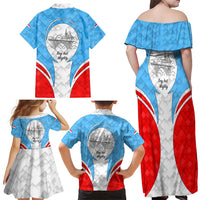 Luxembourg Family Matching Off Shoulder Maxi Dress and Hawaiian Shirt with National Coat of Arms and Letzebuerg Text Design