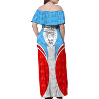 Luxembourg Family Matching Off Shoulder Maxi Dress and Hawaiian Shirt with National Coat of Arms and Letzebuerg Text Design
