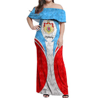 Luxembourg Off Shoulder Maxi Dress with National Coat of Arms and Letzebuerg Text Design