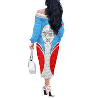 Luxembourg Off The Shoulder Long Sleeve Dress with National Coat of Arms and Letzebuerg Text Design