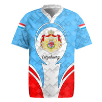 Luxembourg Rugby Jersey with National Coat of Arms and Letzebuerg Text Design