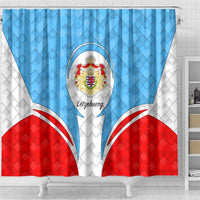 Luxembourg Shower Curtain with National Coat of Arms and Letzebuerg Text Design