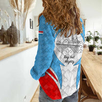 Luxembourg Women Casual Shirt with National Coat of Arms and Letzebuerg Text Design