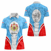 Luxembourg Women Polo Shirt with National Coat of Arms and Letzebuerg Text Design