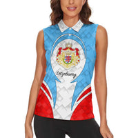 Luxembourg Women Sleeveless Polo Shirt with National Coat of Arms and Letzebuerg Text Design