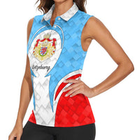 Luxembourg Women Sleeveless Polo Shirt with National Coat of Arms and Letzebuerg Text Design