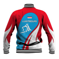 Luxembourg Baseball Jacket with National Flag Colors and White Lion Crest Design