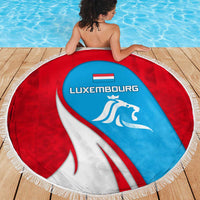 Luxembourg Beach Blanket with National Flag Colors and White Lion Crest Design