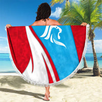 Luxembourg Beach Blanket with National Flag Colors and White Lion Crest Design