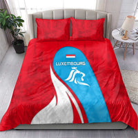 Luxembourg Bedding Set with National Flag Colors and White Lion Crest Design
