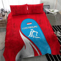 Luxembourg Bedding Set with National Flag Colors and White Lion Crest Design