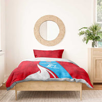 Luxembourg Bedding Set with National Flag Colors and White Lion Crest Design