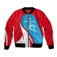 Luxembourg Bomber Jacket with National Flag Colors and White Lion Crest Design