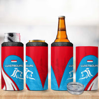 Luxembourg 4 in 1 Can Cooler Tumbler with National Flag Colors and White Lion Crest Design