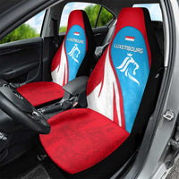 Luxembourg Car Seat Cover with National Flag Colors and White Lion Crest Design