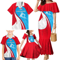 Luxembourg Family Matching Mermaid Dress and Hawaiian Shirt with National Flag Colors and White Lion Crest Design