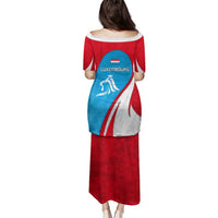 Luxembourg Family Matching Puletasi and Hawaiian Shirt with National Flag Colors and White Lion Crest Design