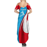 Luxembourg Family Matching Summer Maxi Dress and Hawaiian Shirt with National Flag Colors and White Lion Crest Design