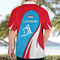 Luxembourg Hawaiian Shirt with National Flag Colors and White Lion Crest Design